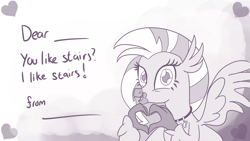 Size: 1066x600 | Tagged: safe, artist:sintakhra, silverstream, classical hippogriff, hippogriff, tumblr:studentsix, cute, diastreamies, female, heart, looking at you, solo, stair keychain, valentine's day card