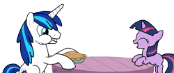 Size: 1024x432 | Tagged: safe, artist:sunoharakuro, shining armor, twilight sparkle, pony, unicorn, brother and sister, cute, eating, female, filly, food, male, pie, siblings, twily