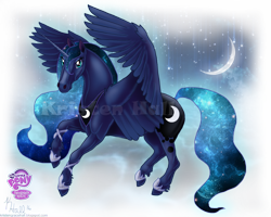 Size: 1500x1200 | Tagged: safe, artist:the-cynical-unicorn, princess luna, alicorn, horse, pony, horsified, moon, solo, stars, unshorn fetlocks, watermark