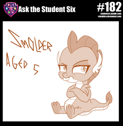 Size: 800x824 | Tagged: safe, artist:sintakhra, smolder, dragon, tumblr:studentsix, 5-year-old, baby, baby dragon, cute, dragoness, female, madorable, monochrome, pouting, smolder is not amused, smolderbetes, solo, unamused, younger
