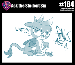 Size: 800x691 | Tagged: safe, artist:sintakhra, gallus, tumblr:studentsix, chickub, monochrome, solo, younger