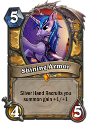 Size: 400x573 | Tagged: safe, artist:harwick, shining armor, pony, unicorn, armor, card, hearthstone, scar, warcraft