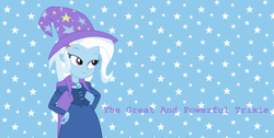 Size: 8824x4464 | Tagged: safe, artist:mlprocker123, derpibooru import, trixie, equestria girls, absurd resolution, cape, clothes, oh you, outfit, solo, trixie's hat, vector, wallpaper