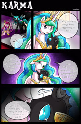 Size: 1500x2292 | Tagged: safe, artist:vavacung, princess cadance, princess celestia, queen chrysalis, alicorn, changeling, changeling queen, pony, comic:to love alicorn, comic, crying