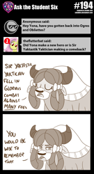 Size: 800x1479 | Tagged: safe, artist:sintakhra, yona, yak, tumblr:studentsix, ask, dungeons and dragons, monochrome, ogres and oubliettes, solo, tumblr