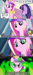 Size: 667x1500 | Tagged: safe, screencap, princess cadance, queen chrysalis, twilight sparkle, alicorn, changeling, changeling queen, pony, a canterlot wedding, beast wars, crossover, fake cadance, possessed, possession, screencap comic, starscream, transformers