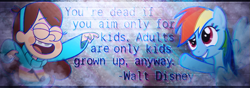 Size: 851x298 | Tagged: safe, artist:sandwichhorsearchive, rainbow dash, pegasus, pony, gravity falls, mabel pines, quote, text, walt disney