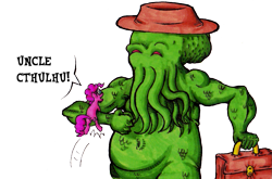 Size: 1151x759 | Tagged: safe, artist:darkone10, pinkie pie, earth pony, pony, crossover, cthulhu, cthulhu mythos, eldritch abomination, female, hat, mare, simple background, transparent background, uncle and niece