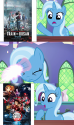 Size: 640x1080 | Tagged: safe, artist:princessyanderequinn, derpibooru import, edit, edited screencap, screencap, trixie, all bottled up, demon slayer, exploitable meme, kimetsu no yaiba, meme, train to busan, trixie fixing meme