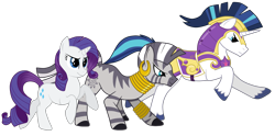 Size: 2279x1126 | Tagged: safe, artist:agent-pits, rarity, shining armor, zecora, pony, unicorn, zebra, armor, running, simple background, transparent background