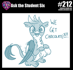 Size: 800x766 | Tagged: safe, artist:sintakhra, gallus, griffon, tumblr:studentsix, behaving like a dog, cute, excited, exclamation point, gallabetes, interrobang, looking at you, male, question mark, speech, tail wag