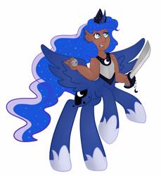 Size: 5646x6162 | Tagged: safe, artist:bewarethemusicman, princess luna, centaur, absurd resolution, race swap, rearing, solo, sword, weapon