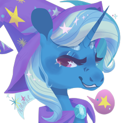 Size: 1280x1280 | Tagged: safe, artist:alabasterpeony, derpibooru import, trixie, pony, unicorn, lidded eyes, looking at you, pictogram, simple background, smiling, solo, speech bubble, starry eyes, transparent background, wingding eyes