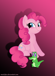 Size: 1300x1800 | Tagged: safe, artist:martybpix, gummy, pinkie pie, earth pony, pony, cute, diapinkes, solo, twiface