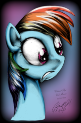 Size: 656x1000 | Tagged: safe, artist:carlotta-guidicelli, rainbow dash, pegasus, pony, bust, colored, frown, gritted teeth, portrait, solo, wide eyes