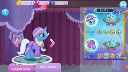 Size: 1280x720 | Tagged: safe, derpibooru import, trixie, clothes, gameloft, gem, hat, solo