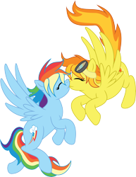 Size: 5847x7593 | Tagged: safe, artist:enigmaticfrustration, artist:mysteriouskaos, rainbow dash, spitfire, pegasus, pony, absurd resolution, duo, eyes closed, female, goggles, kissing, lesbian, mare, shipping, simple background, spitdash, transparent background, vector