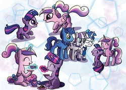 Size: 1107x790 | Tagged: safe, artist:agnesgarbowska, idw, night light, princess cadance, shining armor, twilight sparkle, twilight sparkle (alicorn), twilight velvet, alicorn, pony, unicorn, spoiler:comic, spoiler:comicff30, filly, filly cadance, filly twilight sparkle, younger