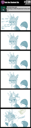 Size: 800x3246 | Tagged: safe, artist:sintakhra, gallus, sandbar, griffon, pony, tumblr:studentsix, angry, bow, crossdressing, eyelashes, gallus is not amused, girly, glitter, male, offscreen character, shake, solo focus, unamused