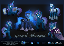 Size: 4456x3251 | Tagged: safe, artist:drawponies, princess luna, oc, oc:racquel silverspirit, alicorn, pony, absurd resolution, clothes, dress, duo, magic, royal guard