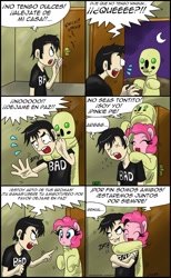 Size: 1024x1657 | Tagged: safe, artist:ciriliko, artist:innuendo88, pinkie pie, earth pony, pony, clothes, cosplay, costume, creeper, dan, dan vs, scp-173, spanish, translated in the comments