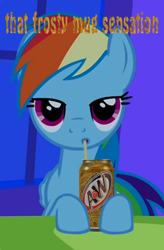 Size: 800x1223 | Tagged: safe, rainbow dash, pegasus, pony, a&w, bedroom eyes, drinking, product placement, root beer, sipping, straw, text