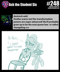 Size: 800x952 | Tagged: safe, artist:sintakhra, ocellus, changedling, changeling, tumblr:studentsix, chair, crying, fake cutie mark, female, flying, good intentions gone wrong, post-it, sad, solo