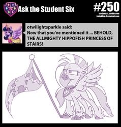 Size: 800x839 | Tagged: safe, artist:sintakhra, silverstream, classical hippogriff, hippogriff, tumblr:studentsix, female, flag, scrunchy face, solo, stair keychain, stairs, that hippogriff sure does love stairs