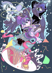 Size: 4961x7016 | Tagged: safe, artist:hananpacha, applejack, pinkie pie, princess luna, snowfall frost, spirit of hearth's warming past, starlight glimmer, alicorn, earth pony, pony, a hearth's warming tail, absurd resolution, spirit of hearth's warming presents, spirit of hearth's warming yet to come