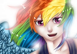Size: 1500x1061 | Tagged: safe, artist:firstsky, rainbow dash, humanized, solo, winged humanization