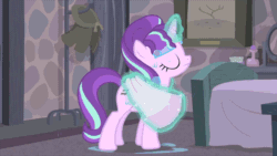 Size: 600x338 | Tagged: safe, derpibooru import, edit, edited screencap, screencap, fluttershy, starlight glimmer, trixie, pegasus, pony, unicorn, the cutie map, animated, butt, caption, dat towelin', exploitable meme, female, image macro, implied lesbian, implied shipping, implied startrix, mare, meme, plot, seal of approval, text, towel, towel flossing