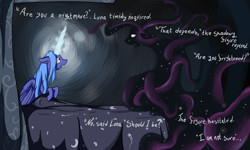 Size: 2000x1200 | Tagged: safe, artist:seventozen, princess luna, oc, oc:parthus, alicorn, pony, bed, magic, the exulansis project