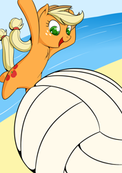 Size: 2480x3507 | Tagged: safe, artist:fearingfun, applejack, earth pony, pony, beach, cute, high res, jackabetes, volleyball