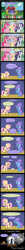 Size: 1231x12350 | Tagged: safe, artist:evil-dec0y, derpibooru import, fluttershy, pinkie pie, rarity, trixie, butterfly, earth pony, pegasus, pony, unicorn, comic:trixie vs., comic, female, mare