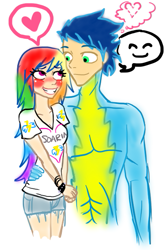 Size: 411x621 | Tagged: safe, artist:vividorchid, rainbow dash, soarin', female, humanized, male, shipping, soarindash, straight