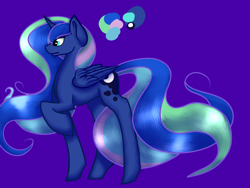 Size: 1400x1050 | Tagged: safe, artist:dakotadoodles, princess luna, alicorn, pony, alternate hairstyle, raised hoof, solo