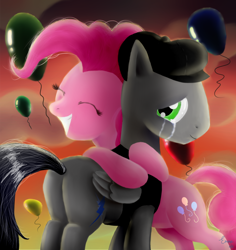 Size: 900x955 | Tagged: safe, artist:kyle23emma, pinkie pie, oc, earth pony, pony, balloon, crying