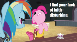 Size: 638x352 | Tagged: safe, chancellor puddinghead, commander hurricane, pinkie pie, rainbow dash, earth pony, pegasus, pony, force choke, image macro, star wars