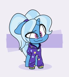 Size: 1656x1848 | Tagged: safe, artist:ryuyo, derpibooru import, trixie, pony, unicorn, abstract background, babysitter trixie, clothes, cute, diatrixes, eye clipping through hair, female, gameloft interpretation, hoodie, mare, pigtails, smiling, solo, twintails