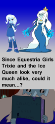 Size: 1000x2250 | Tagged: safe, artist:metatiara, derpibooru import, trixie, equestria girls, adventure time, ice king, ice queen