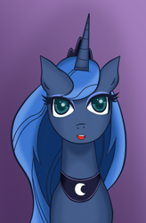 Size: 1072x1631 | Tagged: safe, artist:zaydskate, princess luna, alicorn, pony, eye reflection, looking at you, open mouth, solo, style emulation