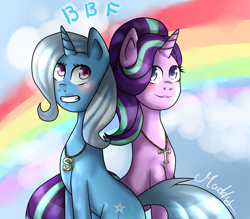 Size: 1600x1400 | Tagged: safe, artist:madysonc, derpibooru import, starlight glimmer, trixie, pony, unicorn, female, jewelry, mare, necklace, rainbow