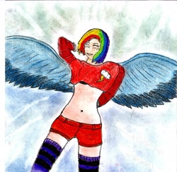 Size: 5100x4986 | Tagged: safe, rainbow dash, absurd resolution, clothes, female, humanized, multicolored hair, winged humanization