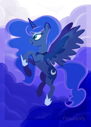 Size: 1280x1792 | Tagged: safe, artist:nauzus, princess luna, alicorn, pony, flying, smiling, solo