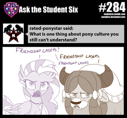 Size: 800x747 | Tagged: safe, artist:sintakhra, silverstream, yona, hippogriff, yak, tumblr:studentsix, female, friendship lasers