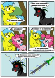 Size: 906x1280 | Tagged: safe, artist:king-shoutmon, pinkie pie, oc, earth pony, pony, comic, spanish