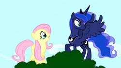 Size: 1920x1080 | Tagged: safe, screencap, fluttershy, princess luna, alicorn, pegasus, pony, do princesses dream of magic sheep, daylight, heroic posing, tree