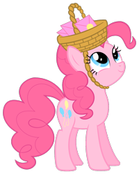 Size: 1000x1250 | Tagged: safe, artist:punchingshark, pinkie pie, earth pony, pony, basket, basket hat, hat, letter, looking up, simple background, smiling, transparent background, vector