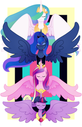 Size: 1024x1583 | Tagged: safe, artist:kmwolf, princess cadance, princess celestia, princess luna, twilight sparkle, twilight sparkle (alicorn), alicorn, pony, alicorn tetrarchy, eyes closed, female, mare, smiling, spread wings