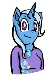 Size: 581x797 | Tagged: safe, artist:princessmuffinart, derpibooru import, trixie, anthro, unicorn, looking at you, simple background, smiling, solo